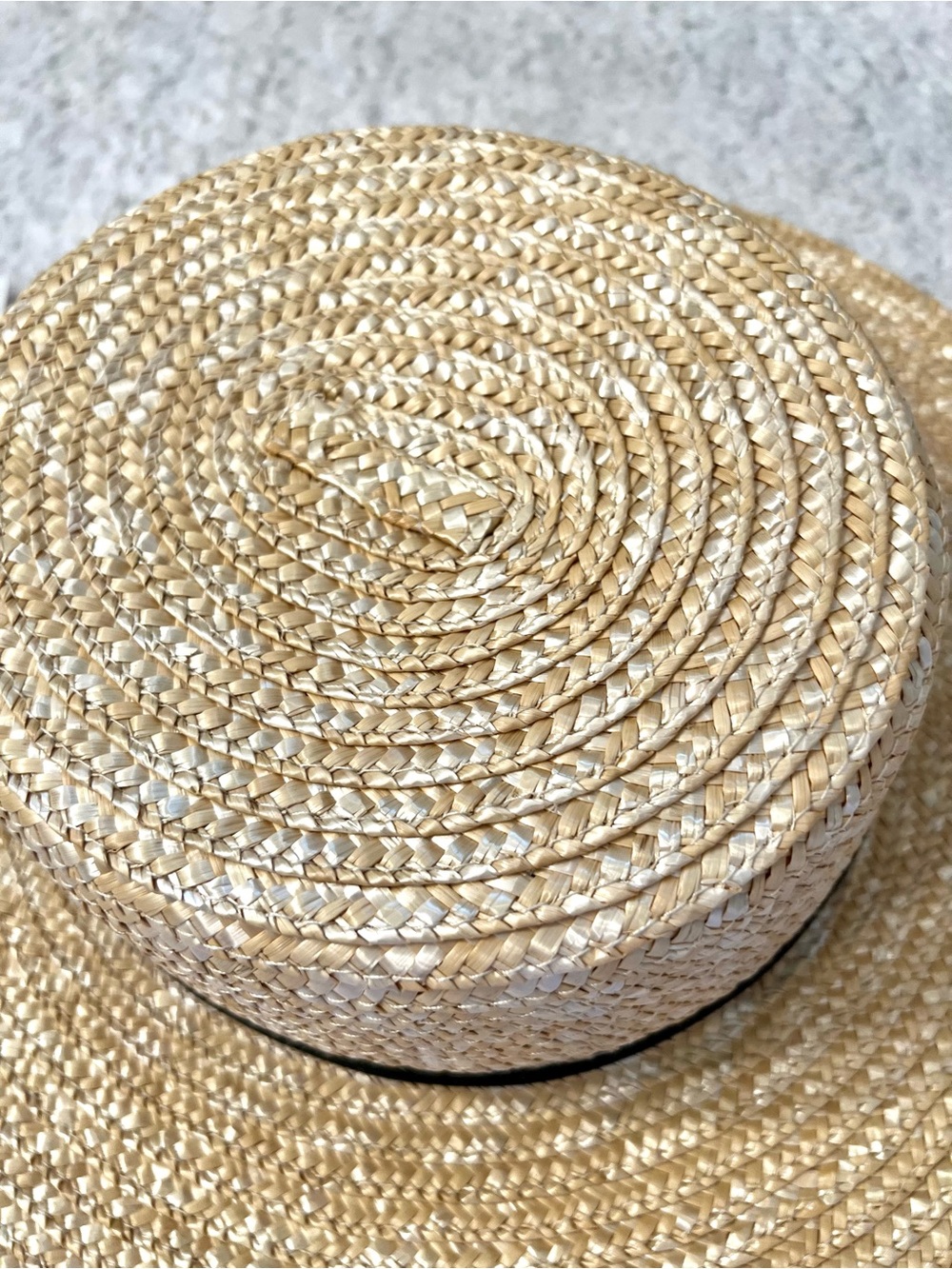 Wide Brim Straw Boater Hat With Black Band - Unbr… - image 4